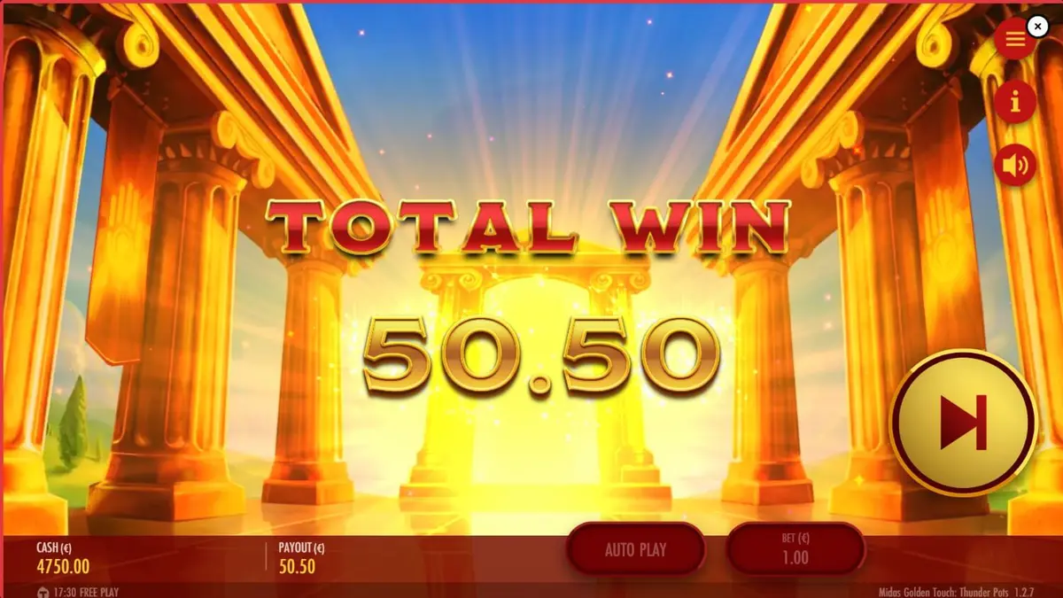 Tampilan visual slot Midas Golden Touch: Thunder Pots dengan tema mitologi emas